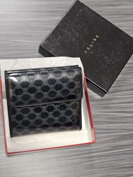 Celine Handbags - CELINE Portafogli Macadam Blasone Patent Leather Wallet Trifold + Box & Dustbag